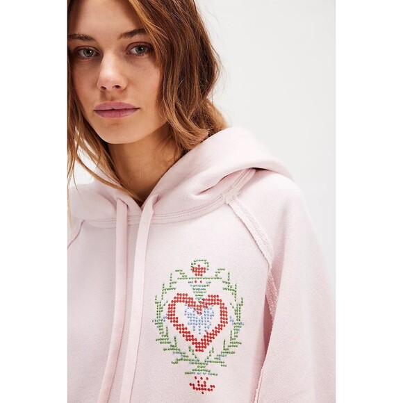 Free People Keepsake Hoodie Sweatshirt Top Embroidered Print Oversized XS 280800 - Picture 4 of 9